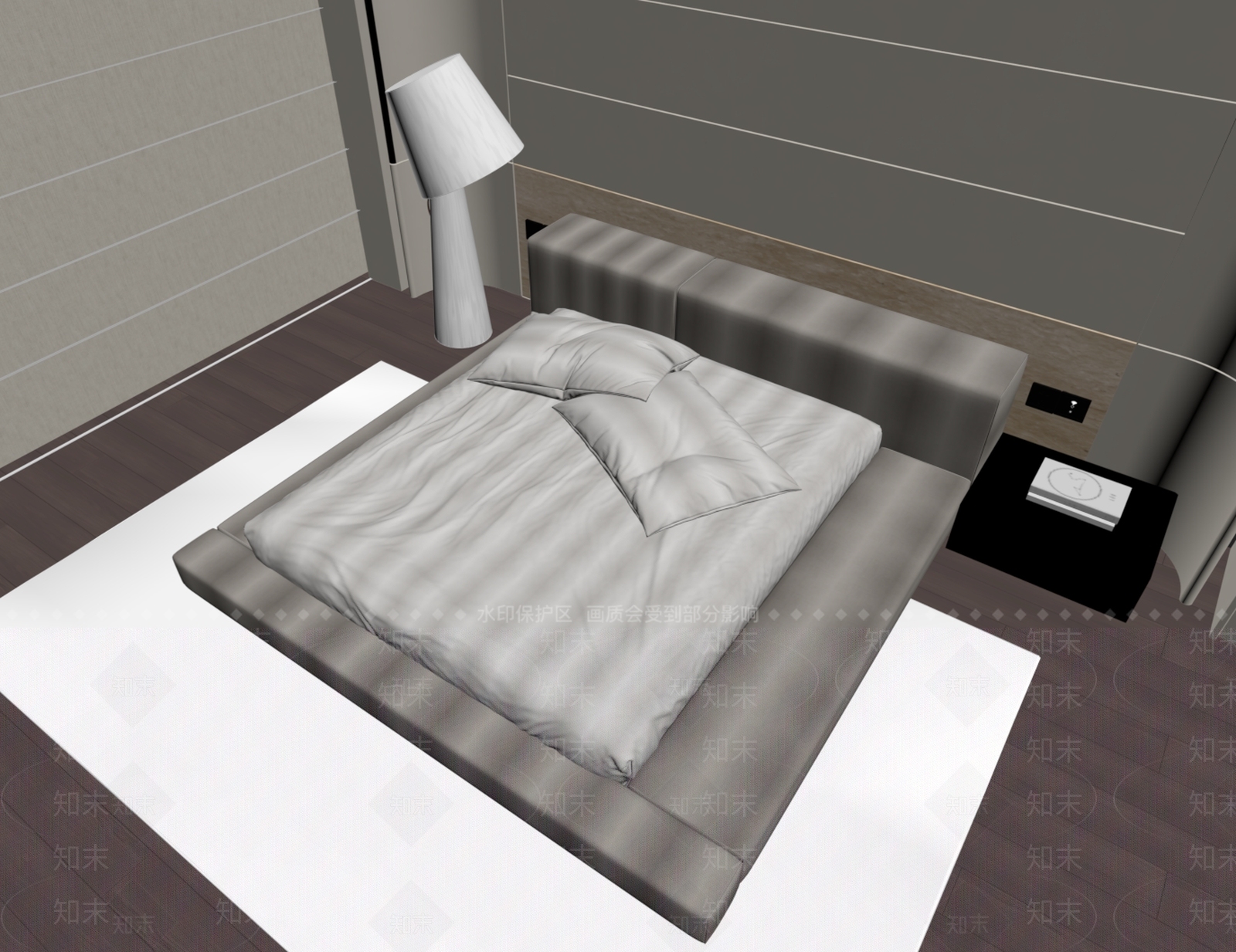 现代双人床SU模型下载【ID:1194341154】