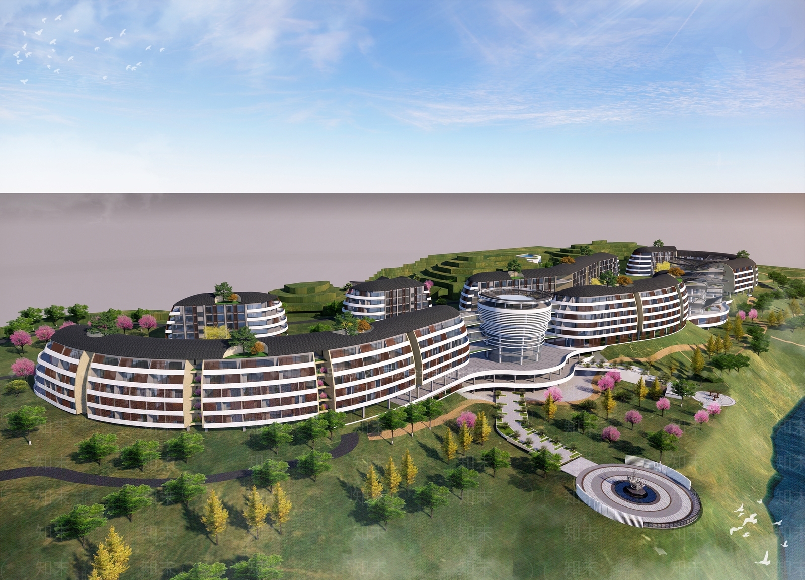 轻奢新中式医院建筑SU模型下载【ID:1195290012】