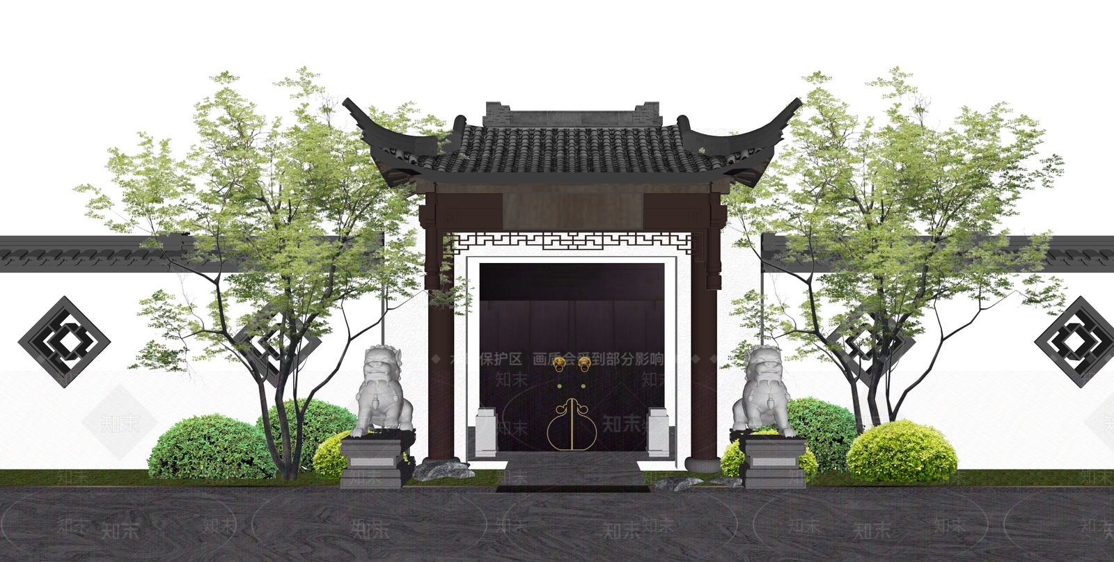 现代新中式庭院门SU模型下载【ID:1194345625】