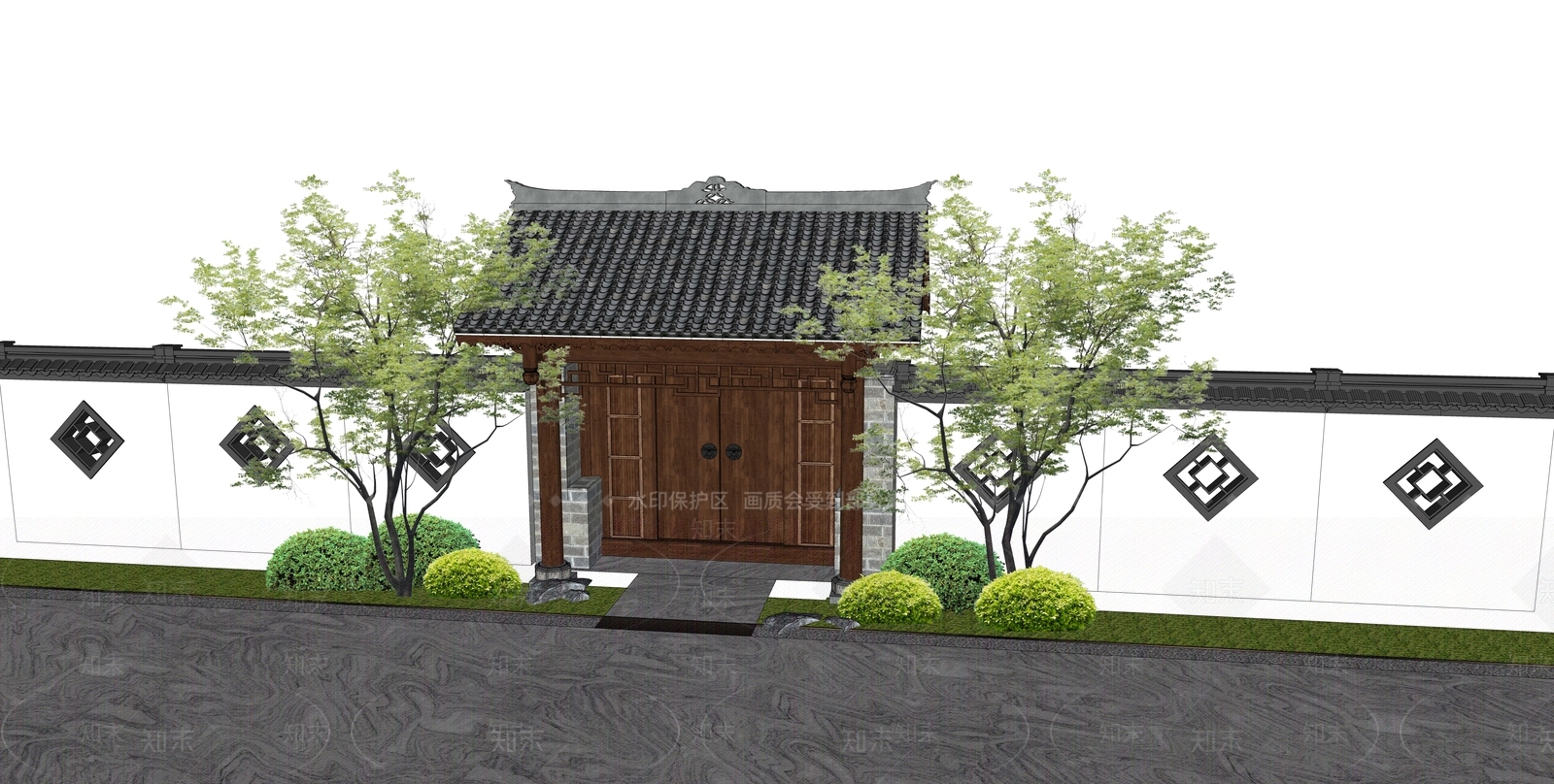 现代新中式庭院门SU模型下载【ID:1194346112】