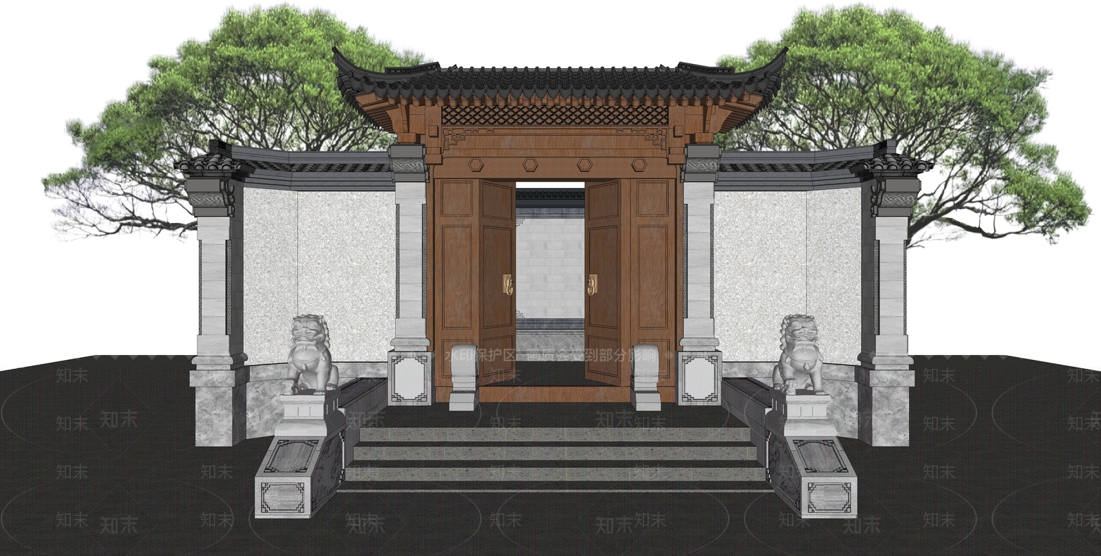 新中式庭院门SU模型下载【ID:1194346225】