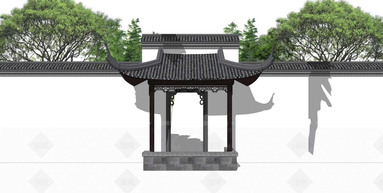 新中式庭院门SU模型下载【ID:1194346390】