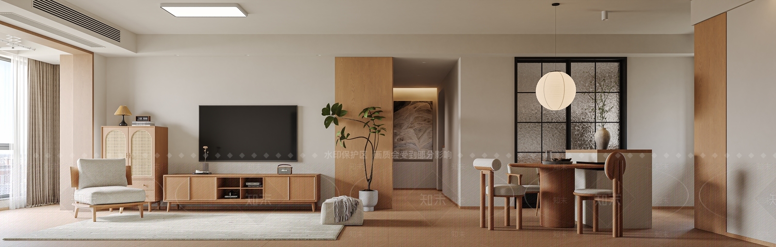 原木北欧家居客厅3D模型下载【ID:1194347382】