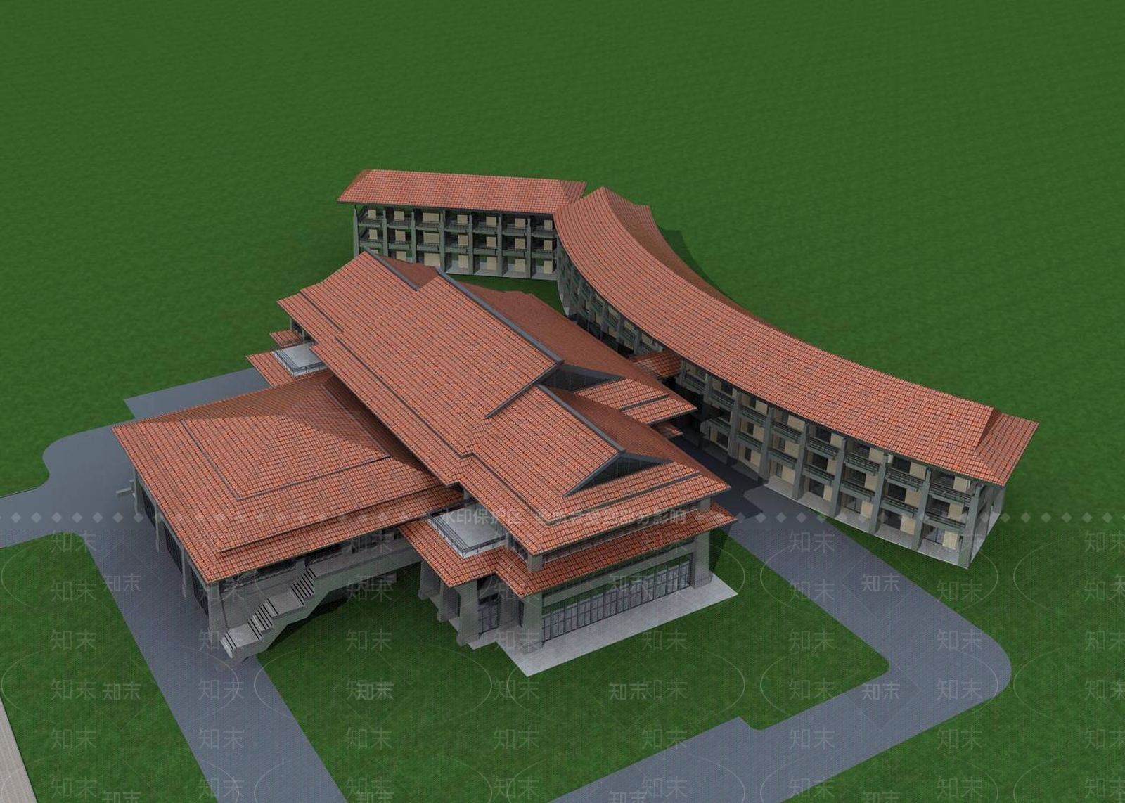 中式酒店外观3D模型下载【ID:1194347799】