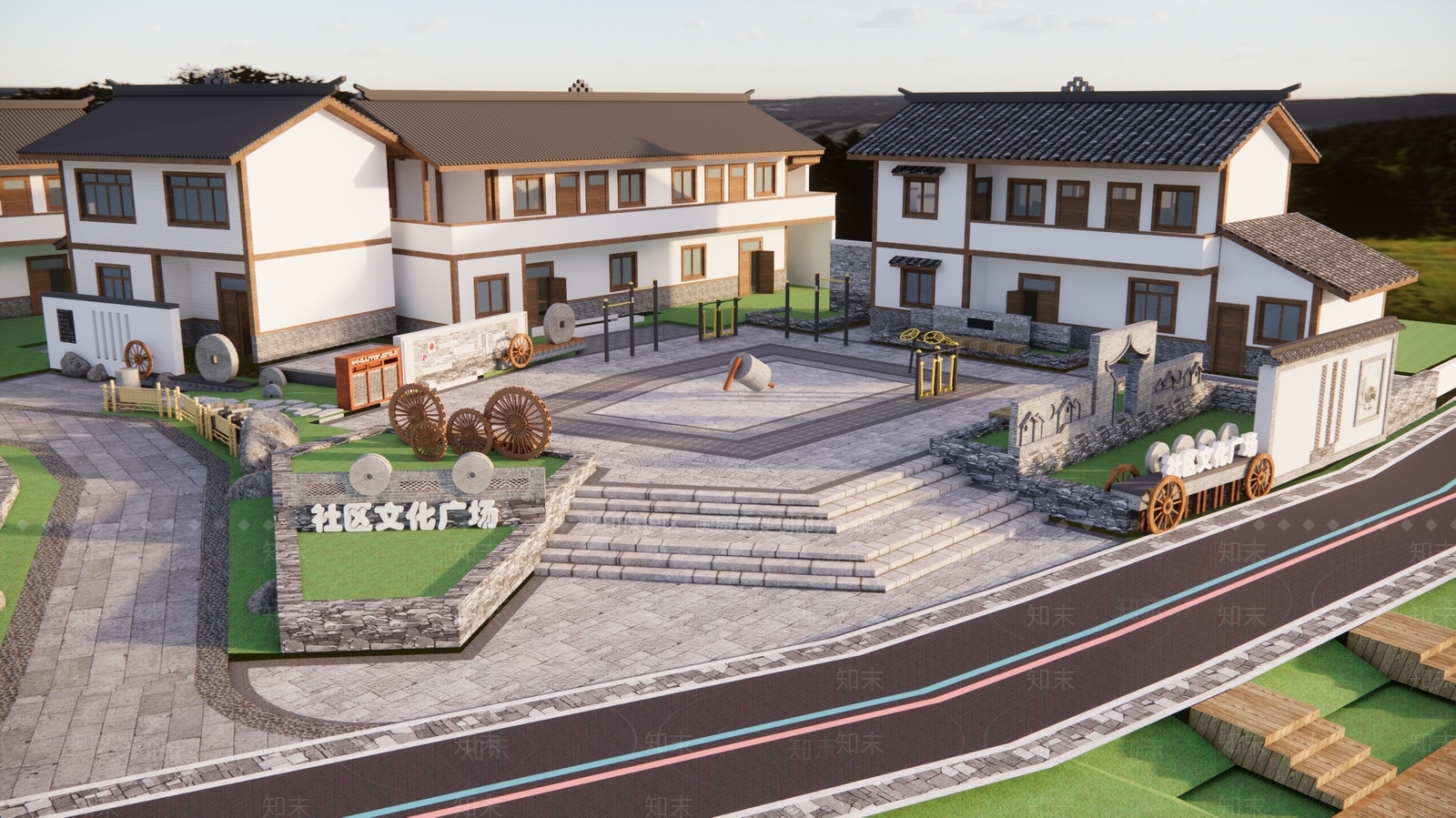 现代社区文化广场美丽乡村广场景观3D模型下载【ID:1194350043】