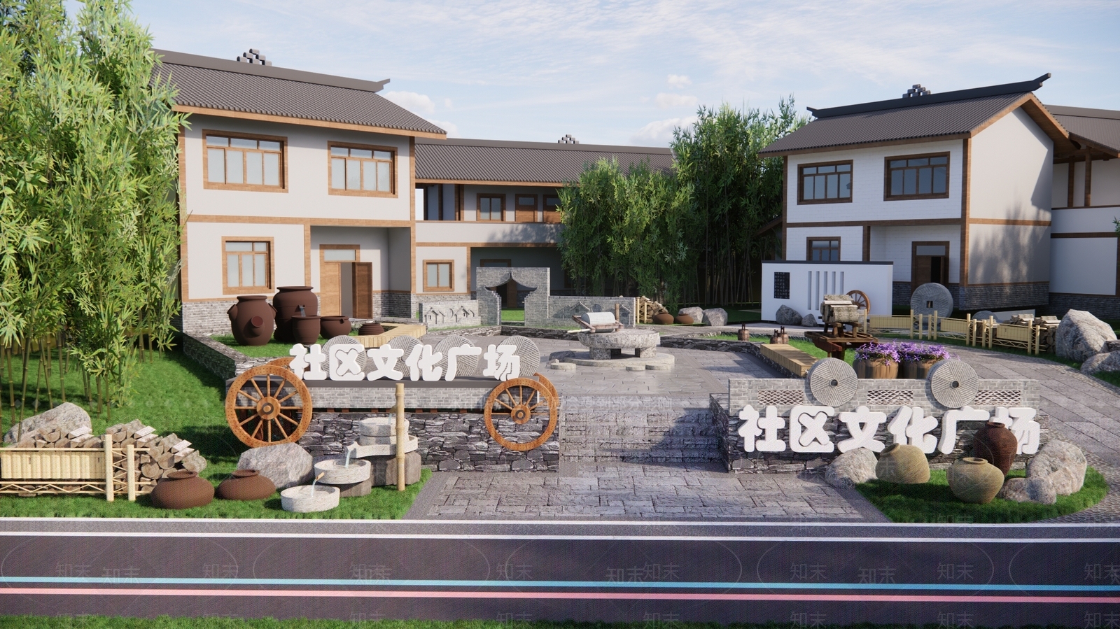 现代美丽乡村广场景观3D模型下载【ID:1194350358】