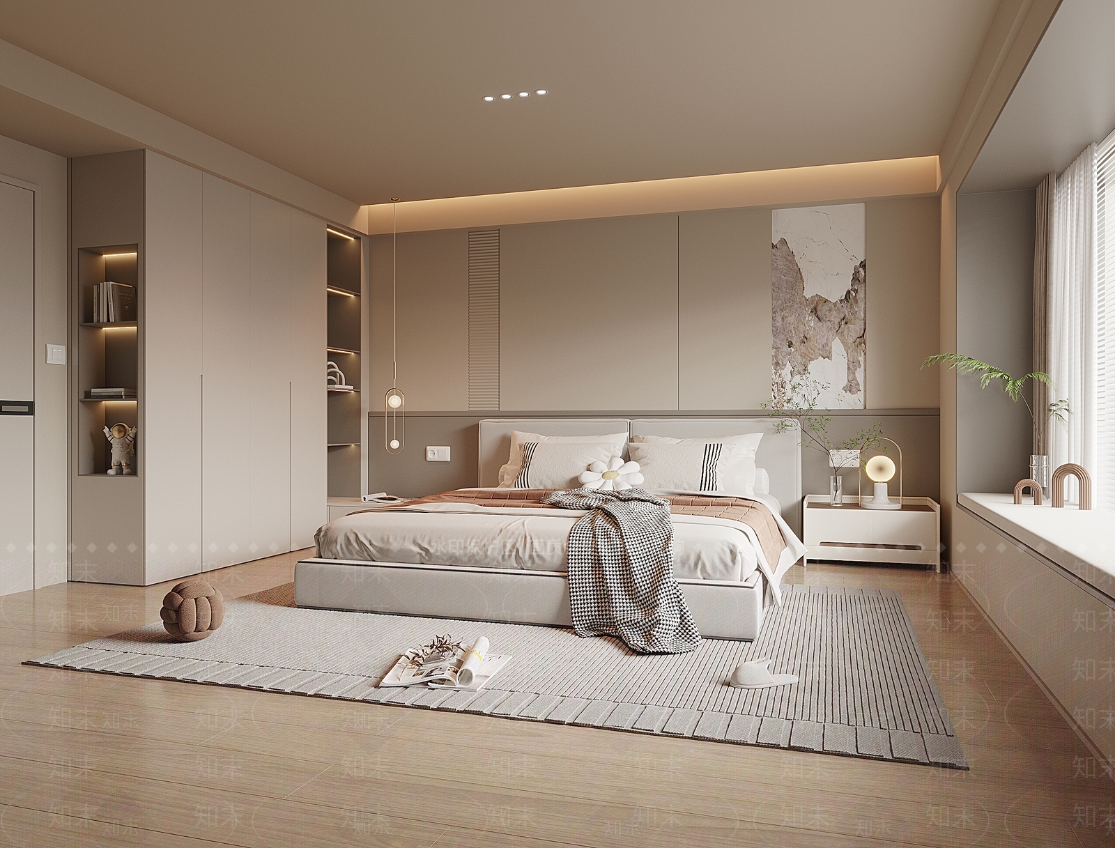 奶油现代家居卧室3D模型下载【ID:1194352288】
