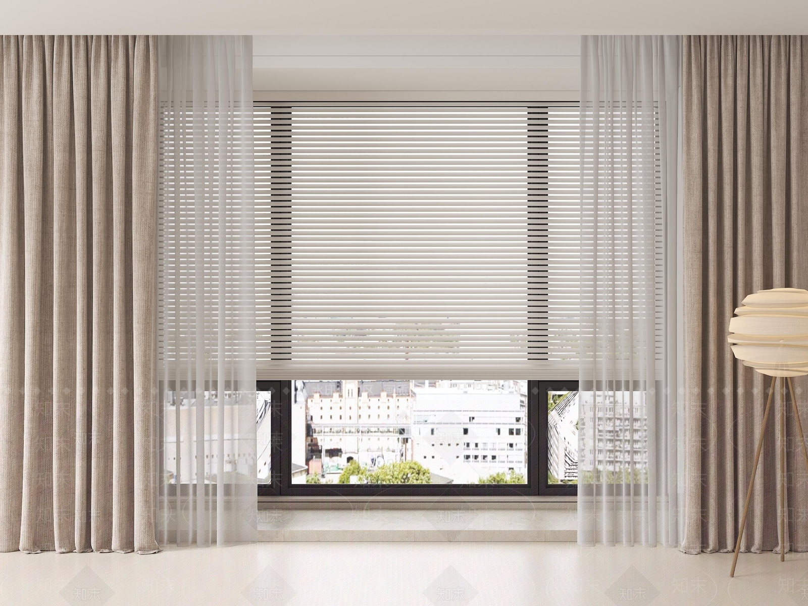 现代奶油通用窗帘3D模型下载【ID:1194363431】