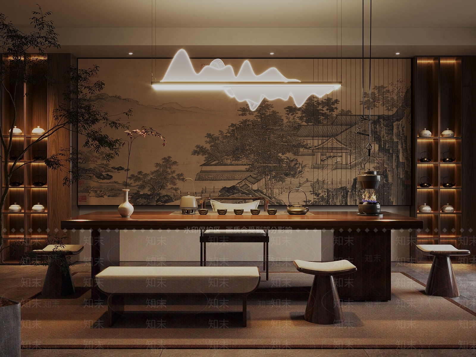 新中式禅意茶桌椅3D模型下载【ID:1194363720】