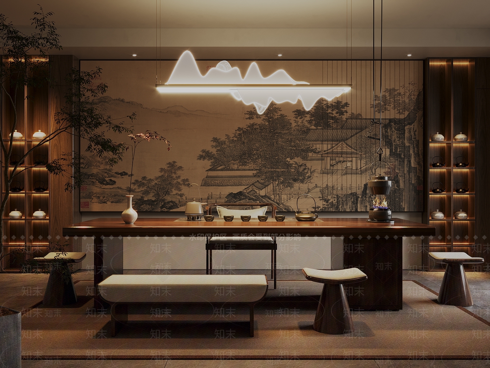 新中式禅意茶桌椅SU模型下载【ID:1194363875】