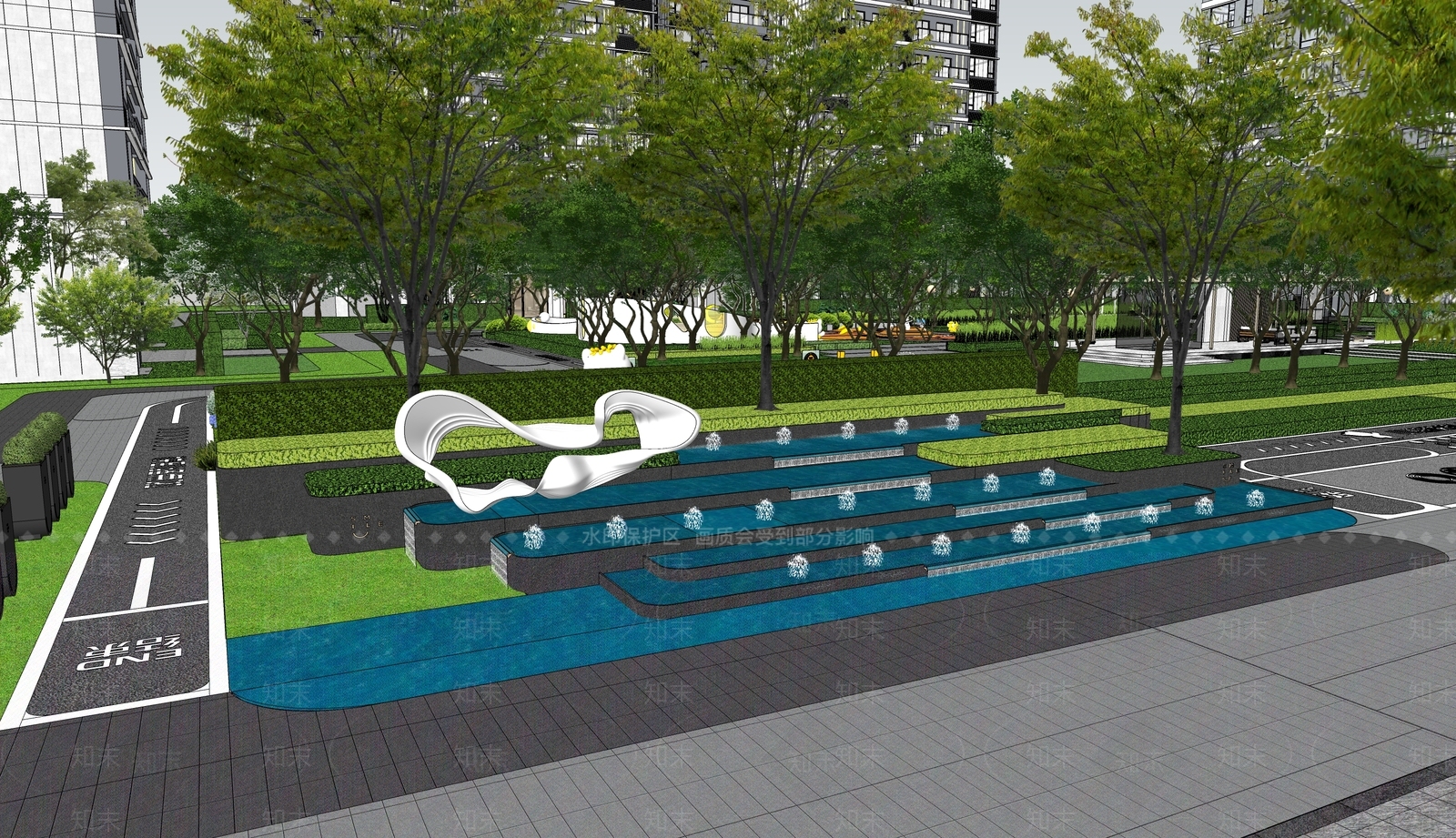 新中式现代水景SU模型下载【ID:1194366208】