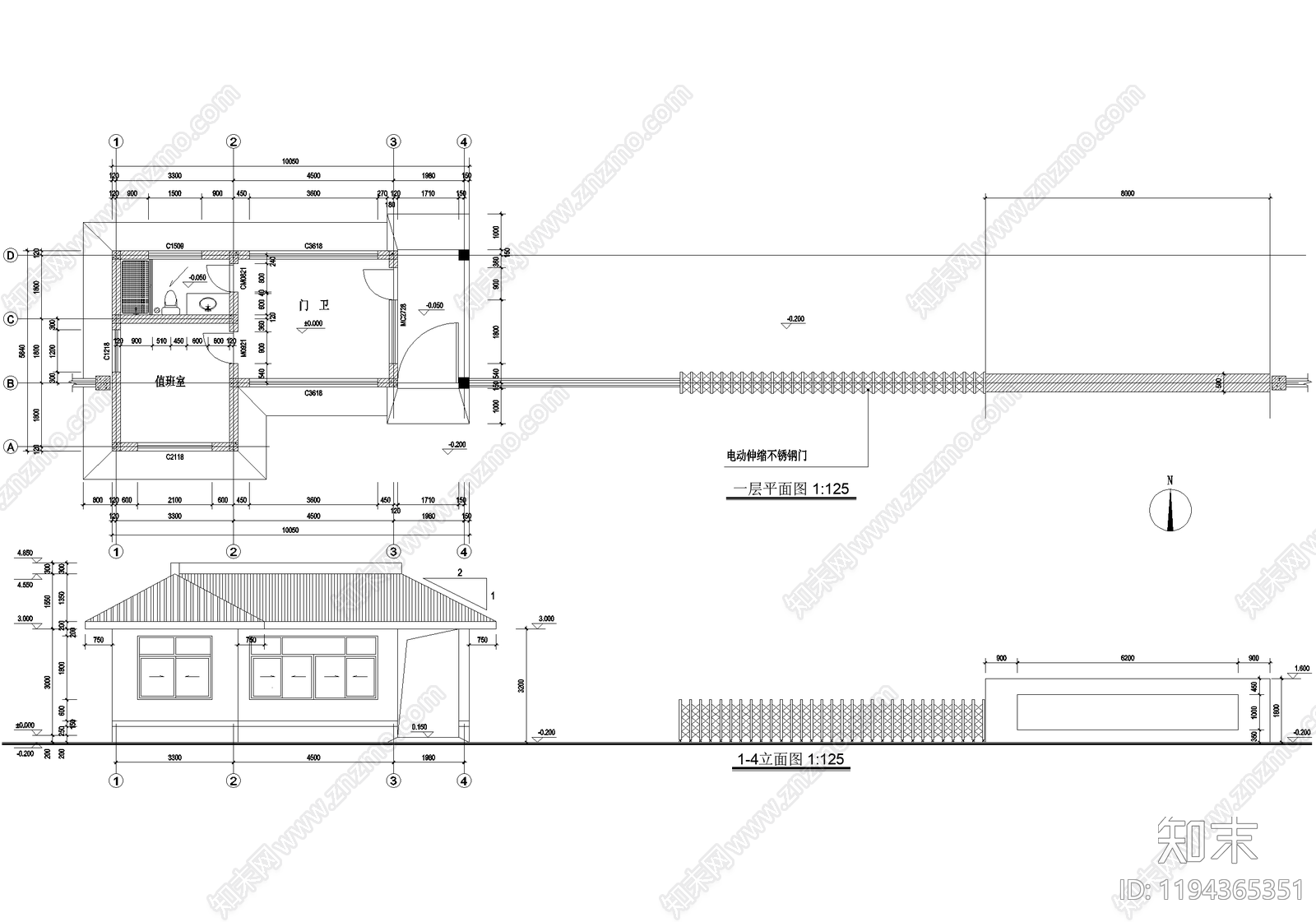 门卫室建筑施工图下载【ID:1194365351】