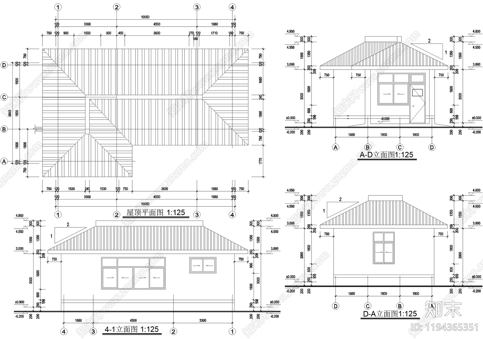门卫室建筑cad施工图下载【ID:1194365351】