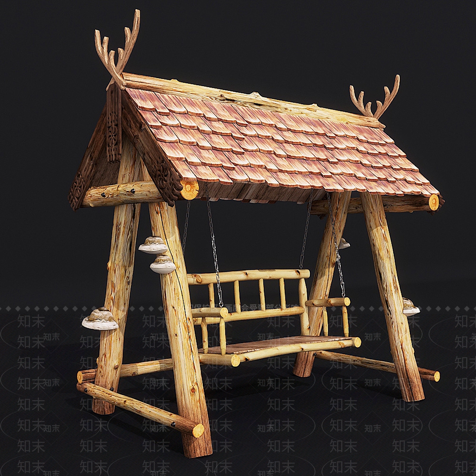 新中式原木秋千椅3D模型下载【ID:1194368493】