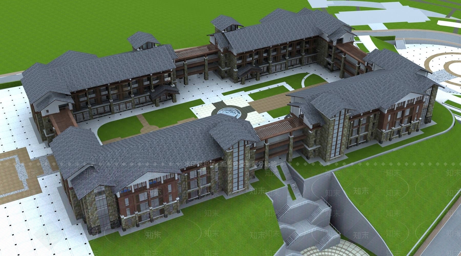 中式办公楼3D模型下载【ID:1194368526】