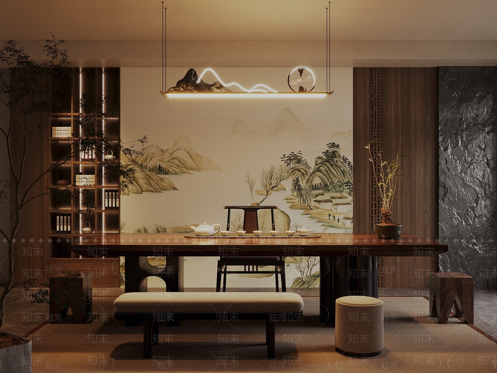 新中式禅意茶桌椅SU模型下载【ID:1194368643】
