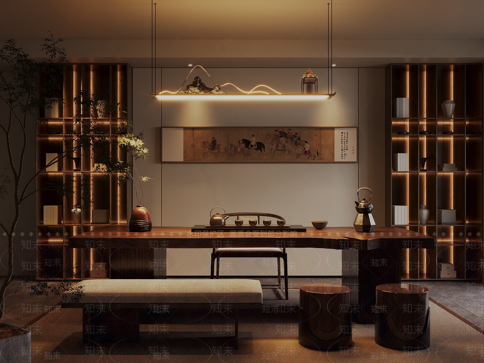 新中式禅意茶桌椅3D模型下载【ID:1194368991】
