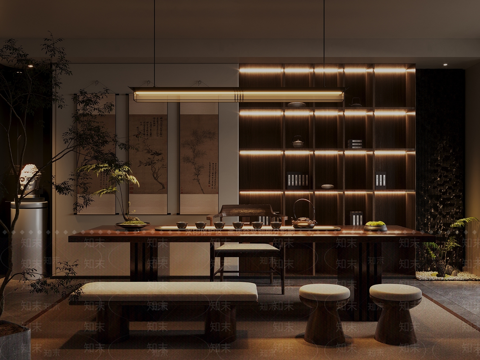 新中式禅意茶桌椅SU模型下载【ID:1194370358】