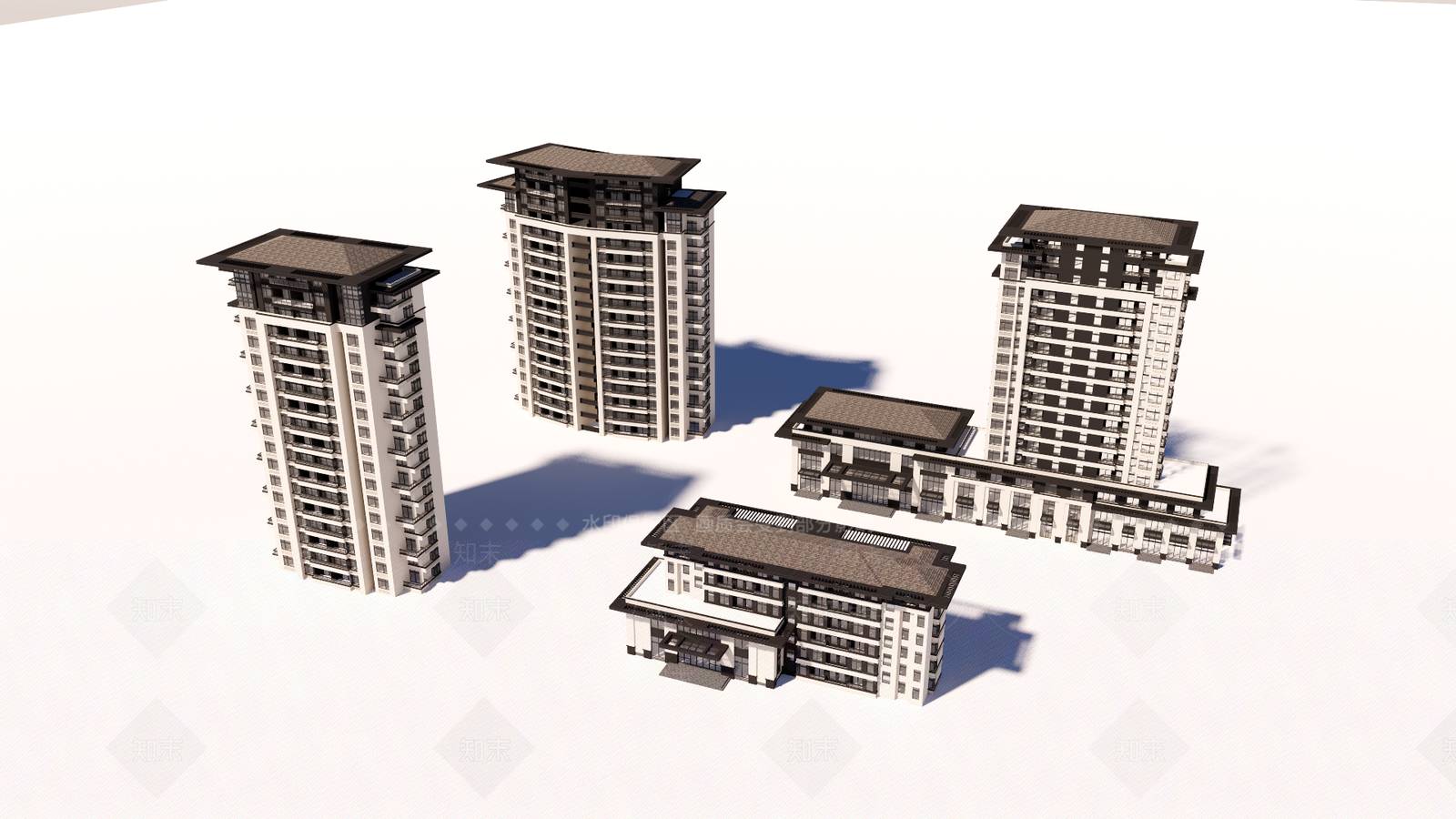 现代新中式高层住宅SU模型下载【ID:1194370437】