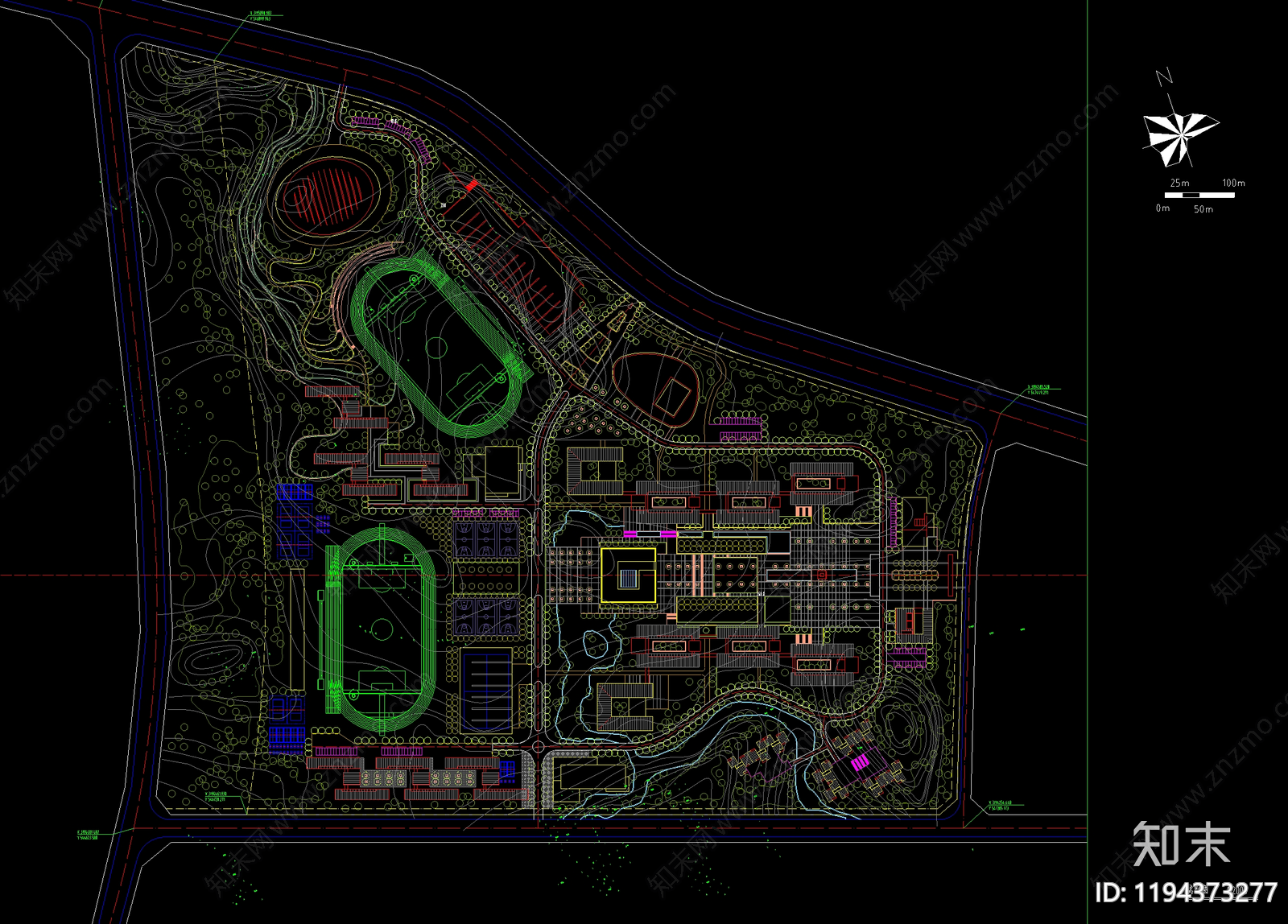 现代学校建筑cad施工图下载【ID:1194373277】