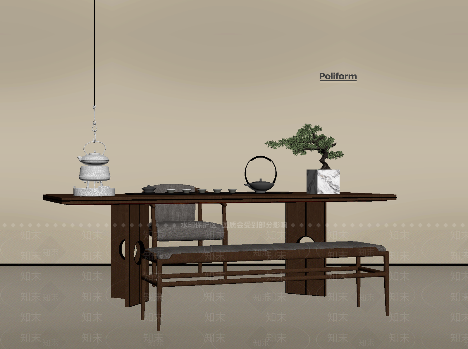 新中式茶桌椅SU模型下载【ID:1194375222】