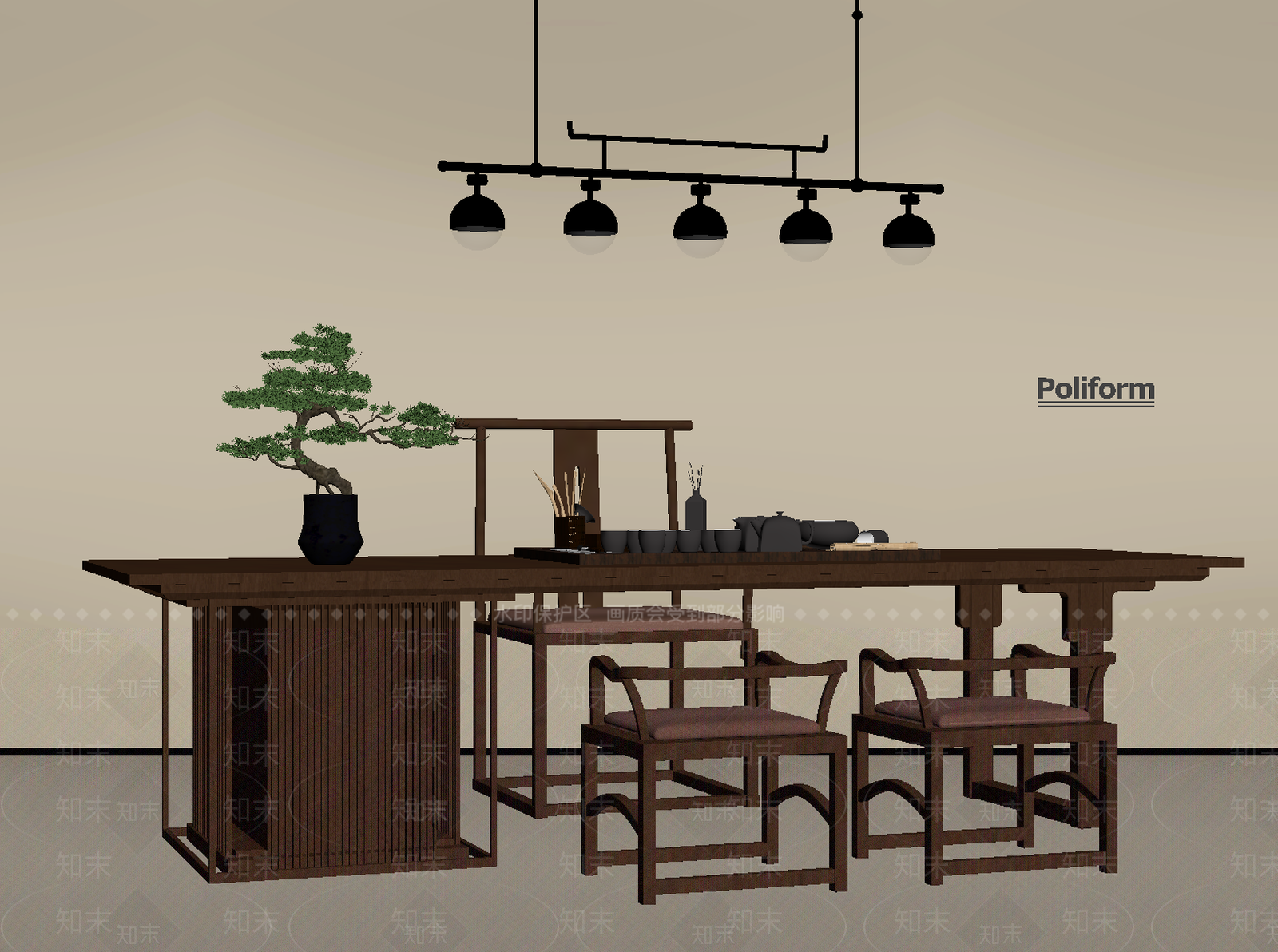 新中式茶桌椅SU模型下载【ID:1194376378】