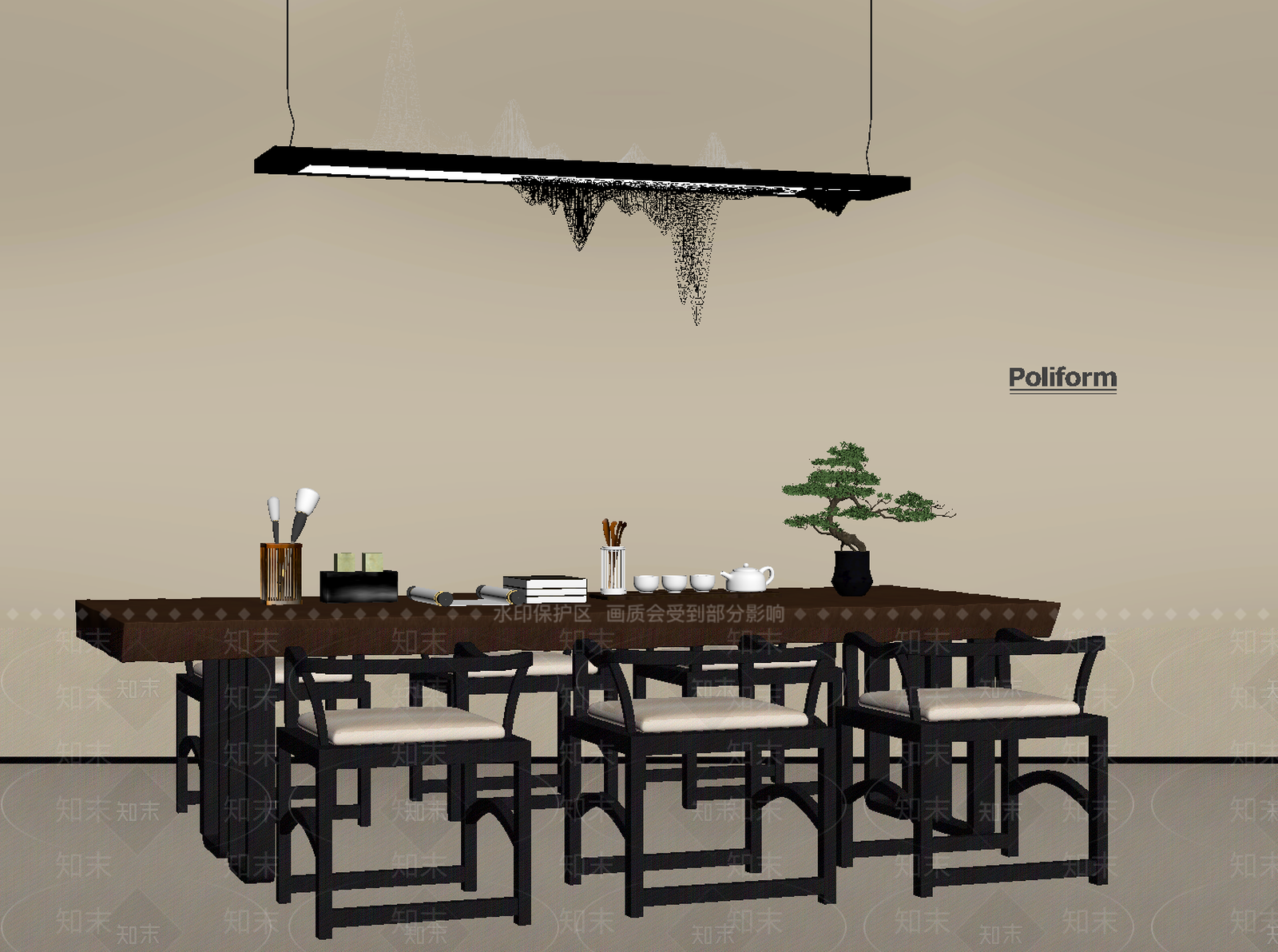 现代茶桌椅SU模型下载【ID:1194377095】
