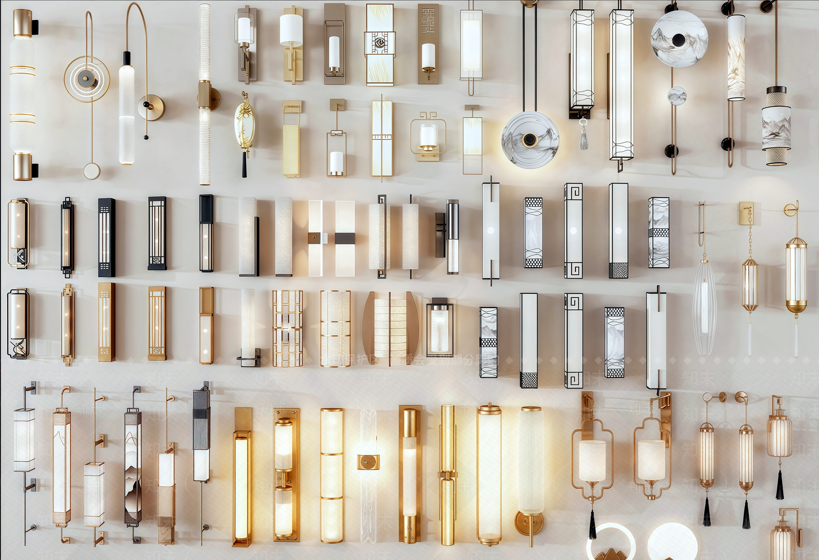 新中式中式长条壁灯3D模型下载【ID:1194379106】