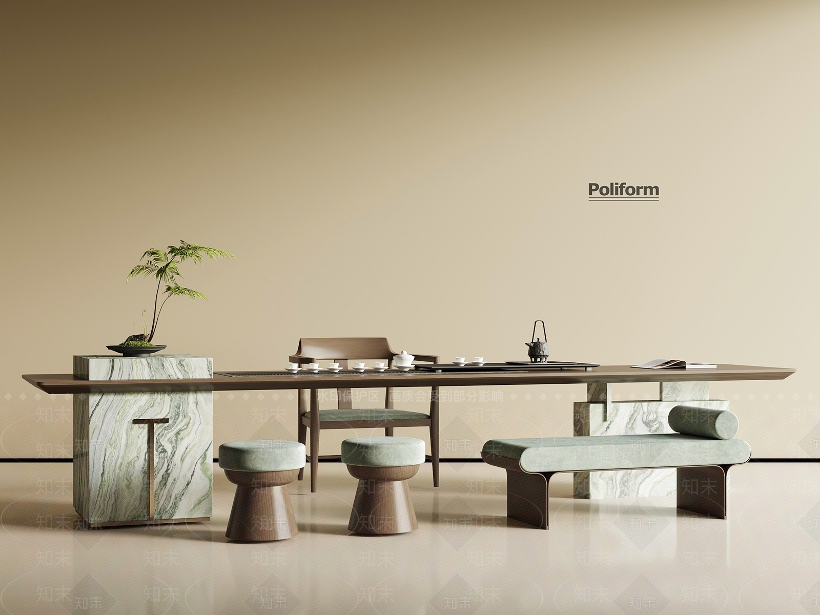 现代茶桌椅SU模型下载【ID:1194379238】