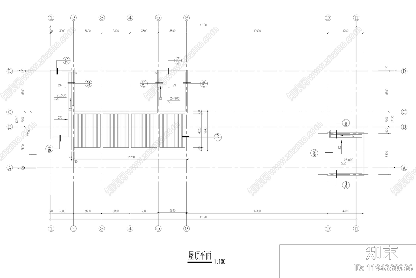 现代办公楼建筑cad施工图下载【ID:1194380936】