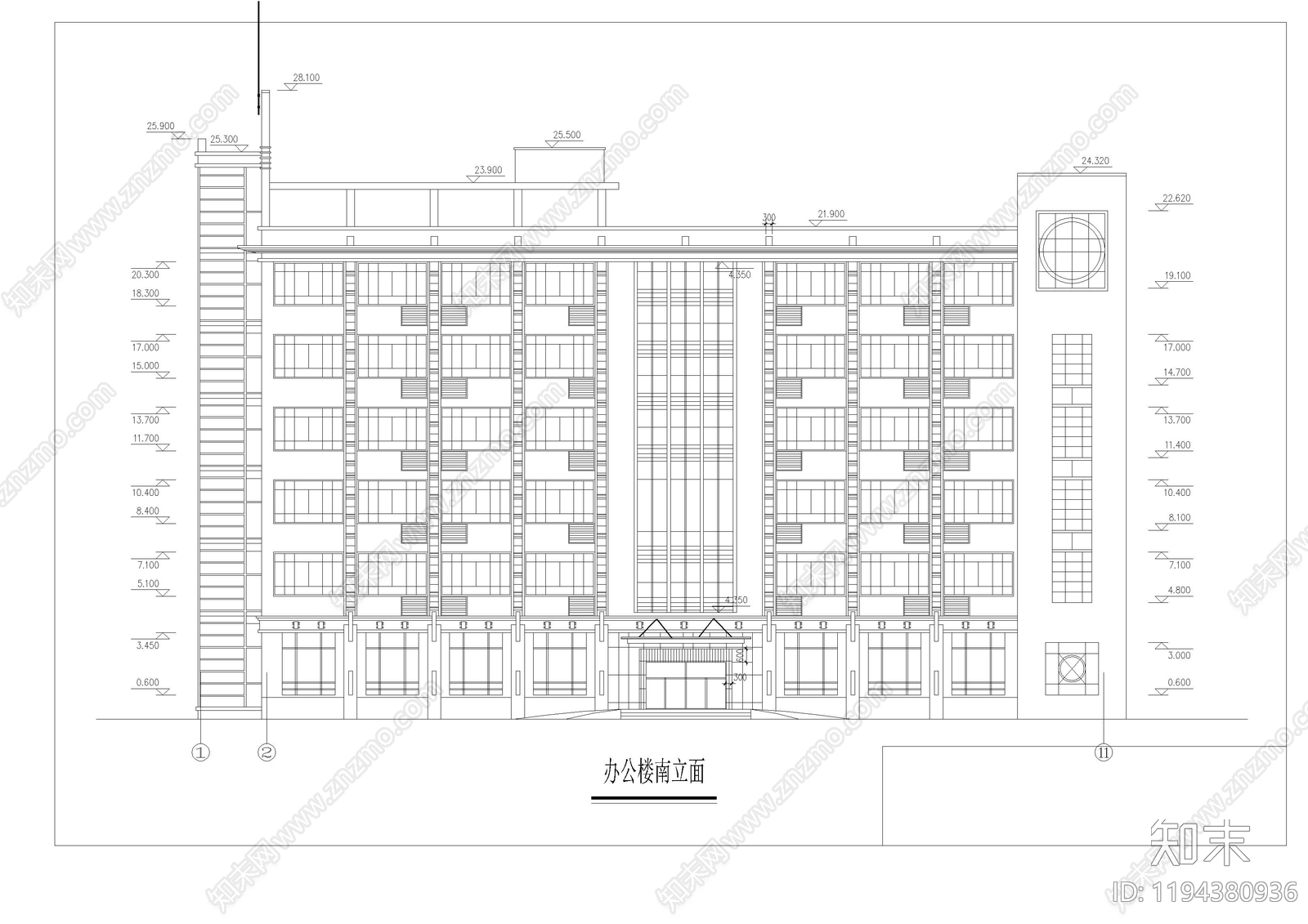 现代办公楼建筑cad施工图下载【ID:1194380936】