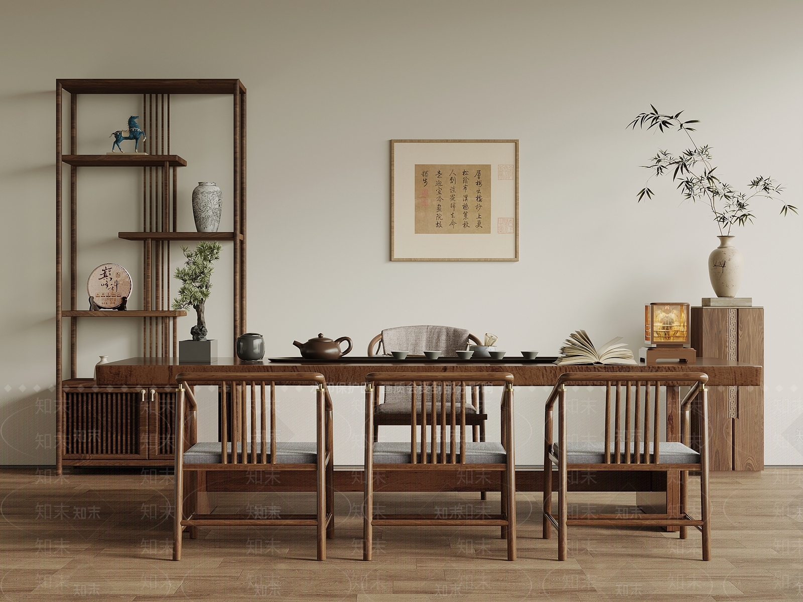 新中式茶室3D模型下载【ID:1194383306】