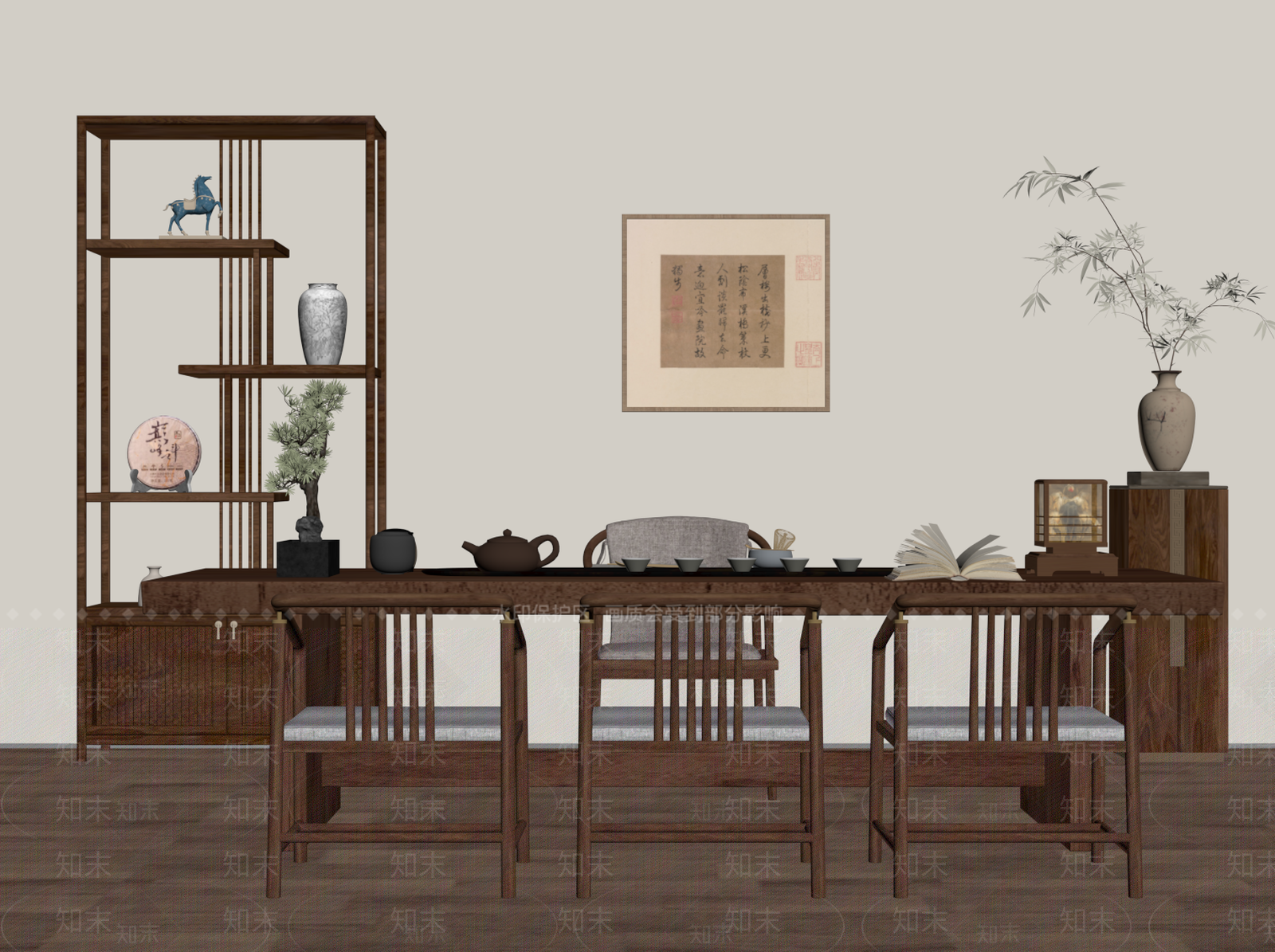 新中式茶室SU模型下载【ID:1194383424】