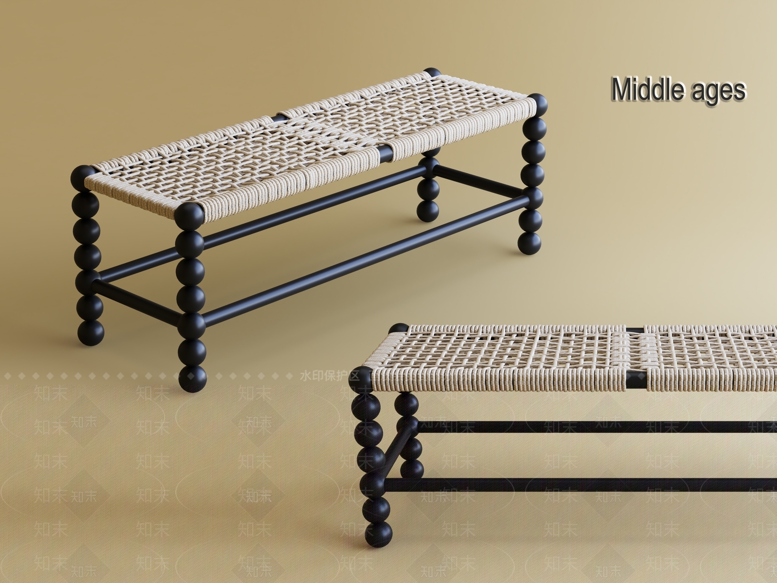 现代原木床尾凳SU模型下载【ID:1194384235】