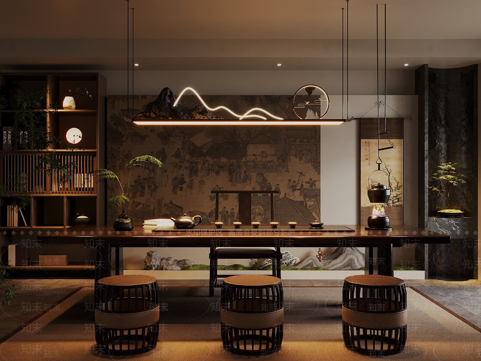 新中式茶室SU模型下载【ID:1194384469】