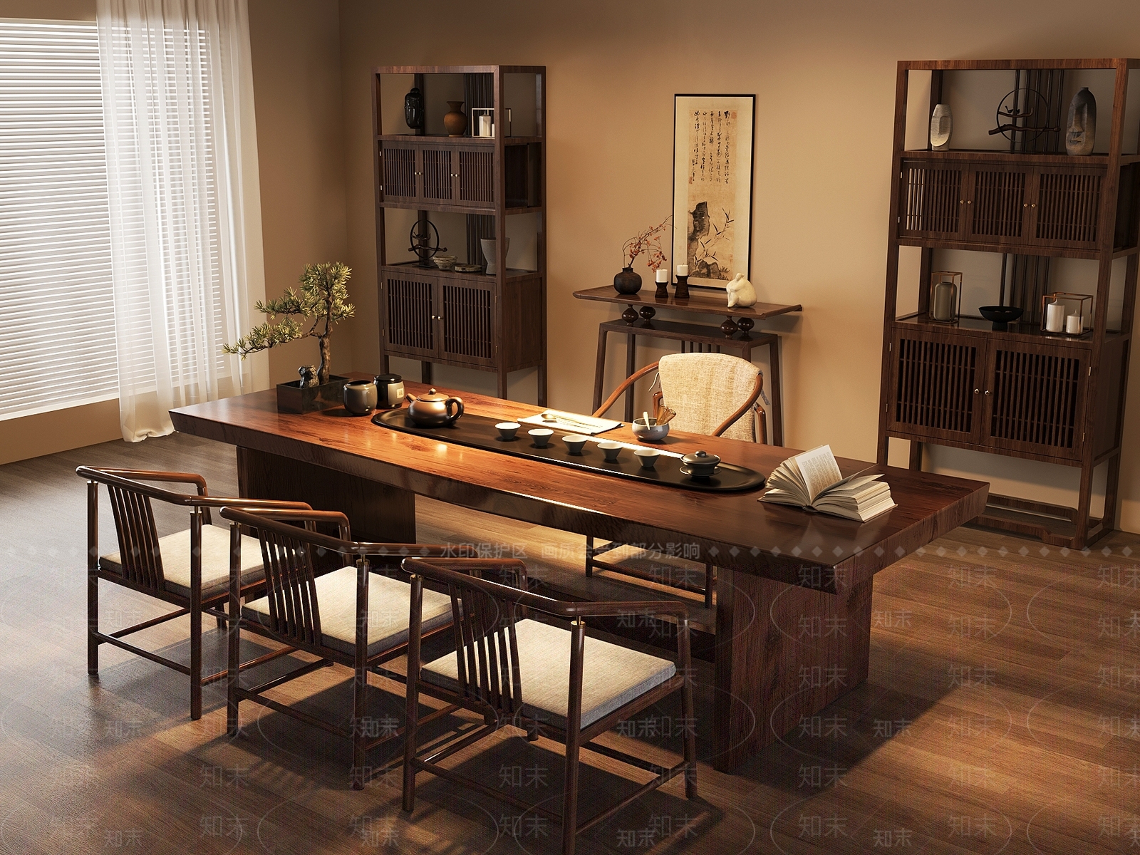 新中式茶室SU模型下载【ID:1194384568】