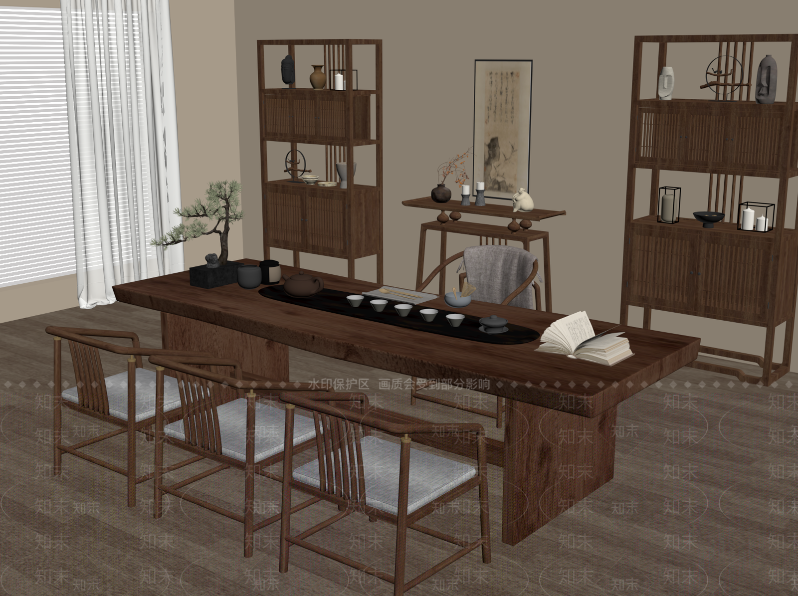 新中式茶室SU模型下载【ID:1194384568】