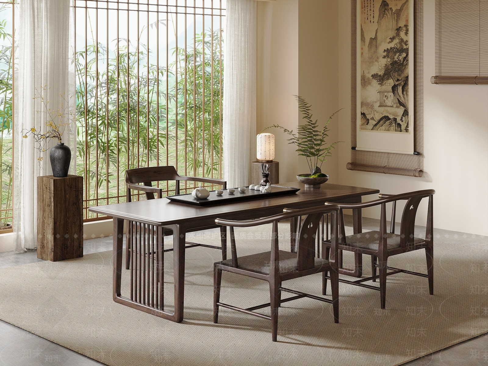 新中式茶室SU模型下载【ID:1194385368】