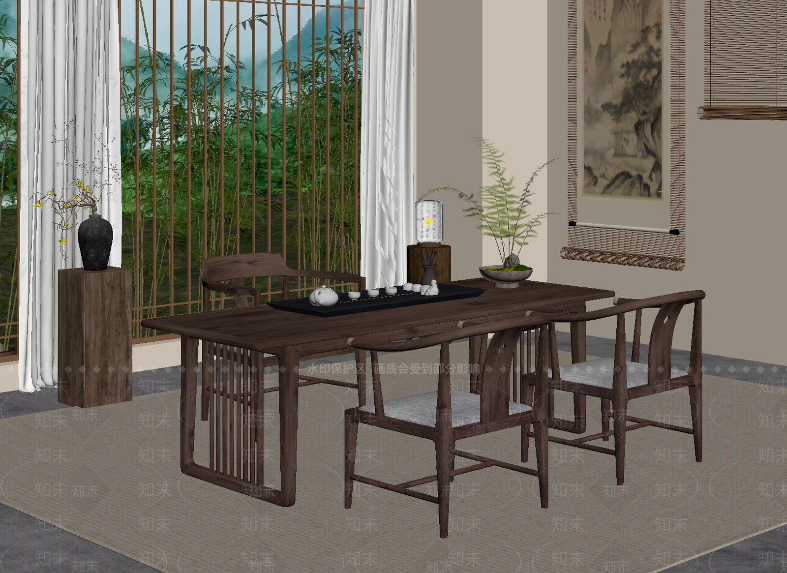 新中式茶室SU模型下载【ID:1194385368】