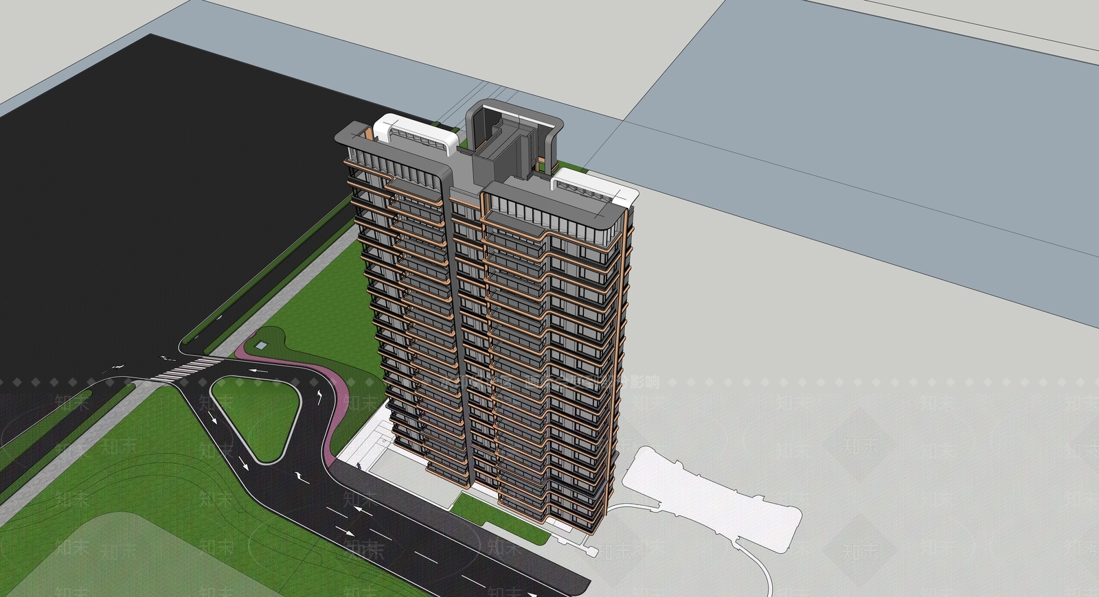 现代高层住宅SU模型下载【ID:1194385524】