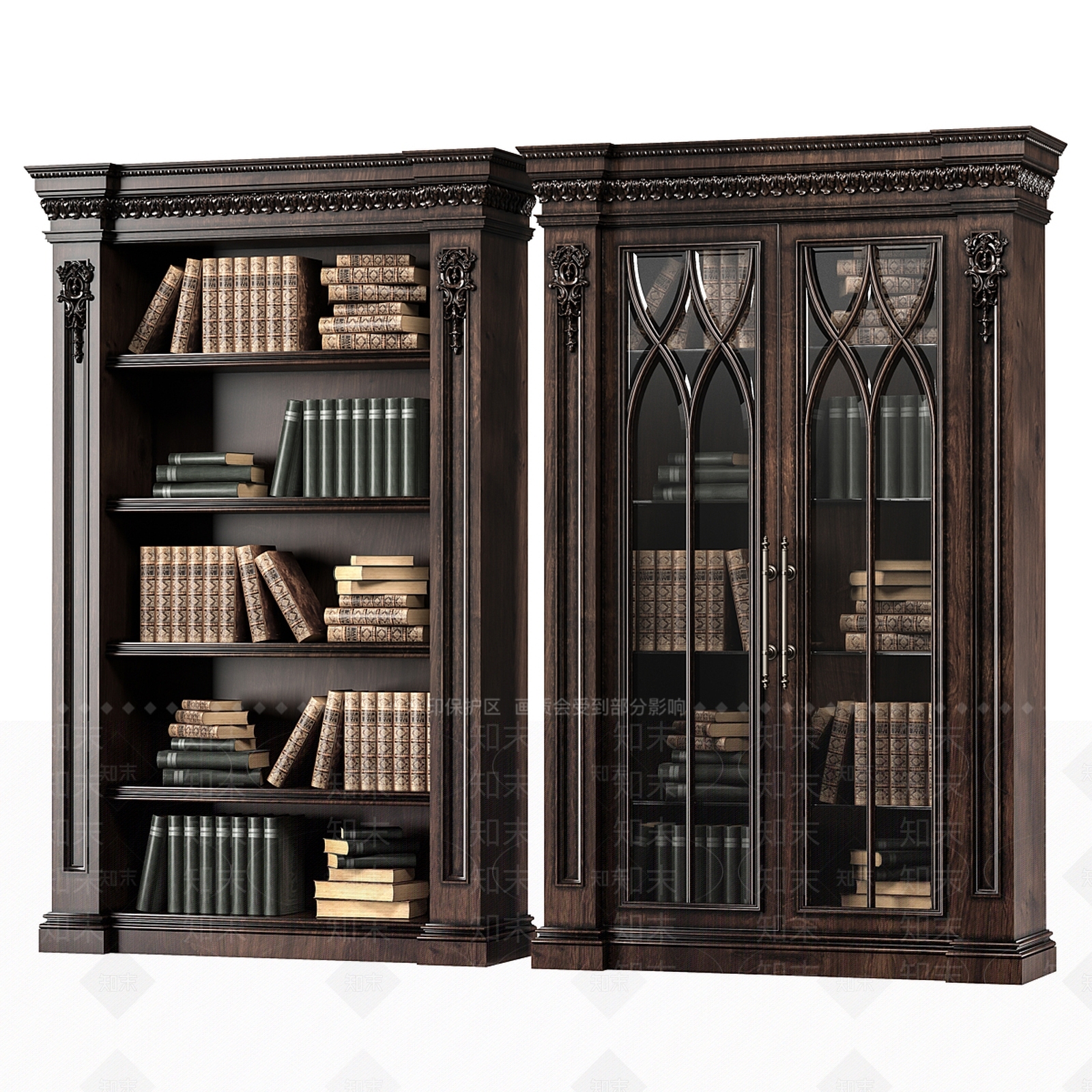 美式复古书柜3D模型下载【ID:1194388406】