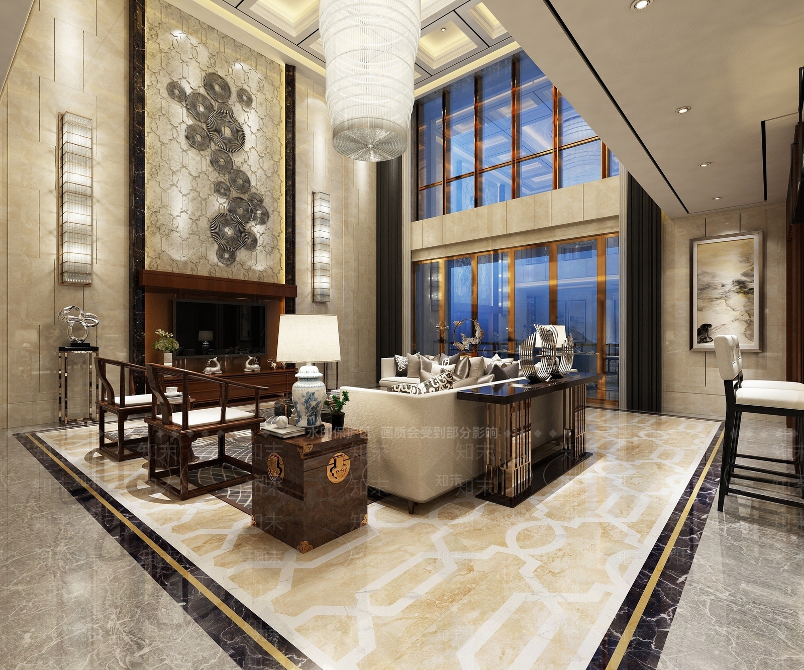 地中海复式客厅3D模型下载【ID:1194389295】