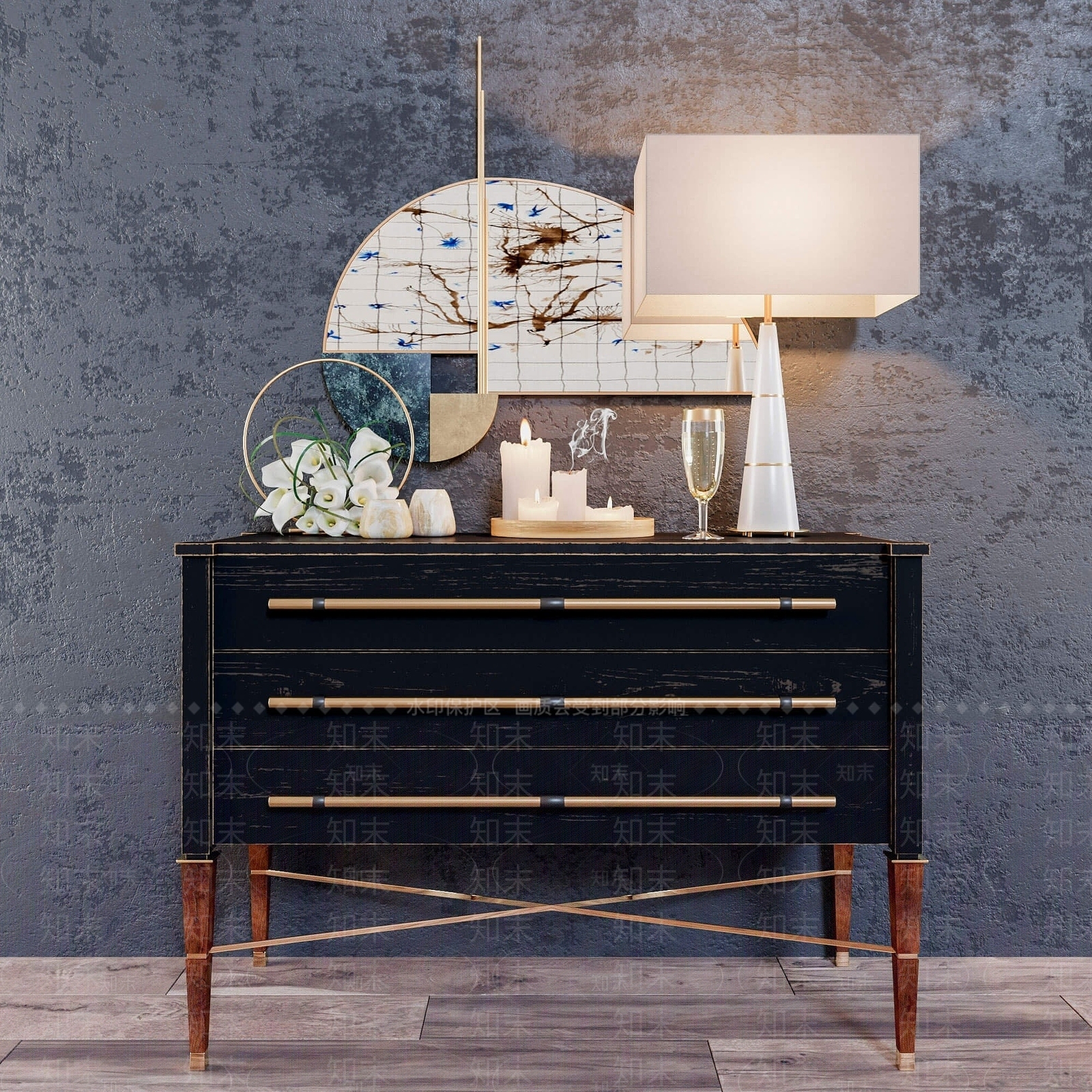 新中式边柜端景台3D模型下载【ID:1194390795】