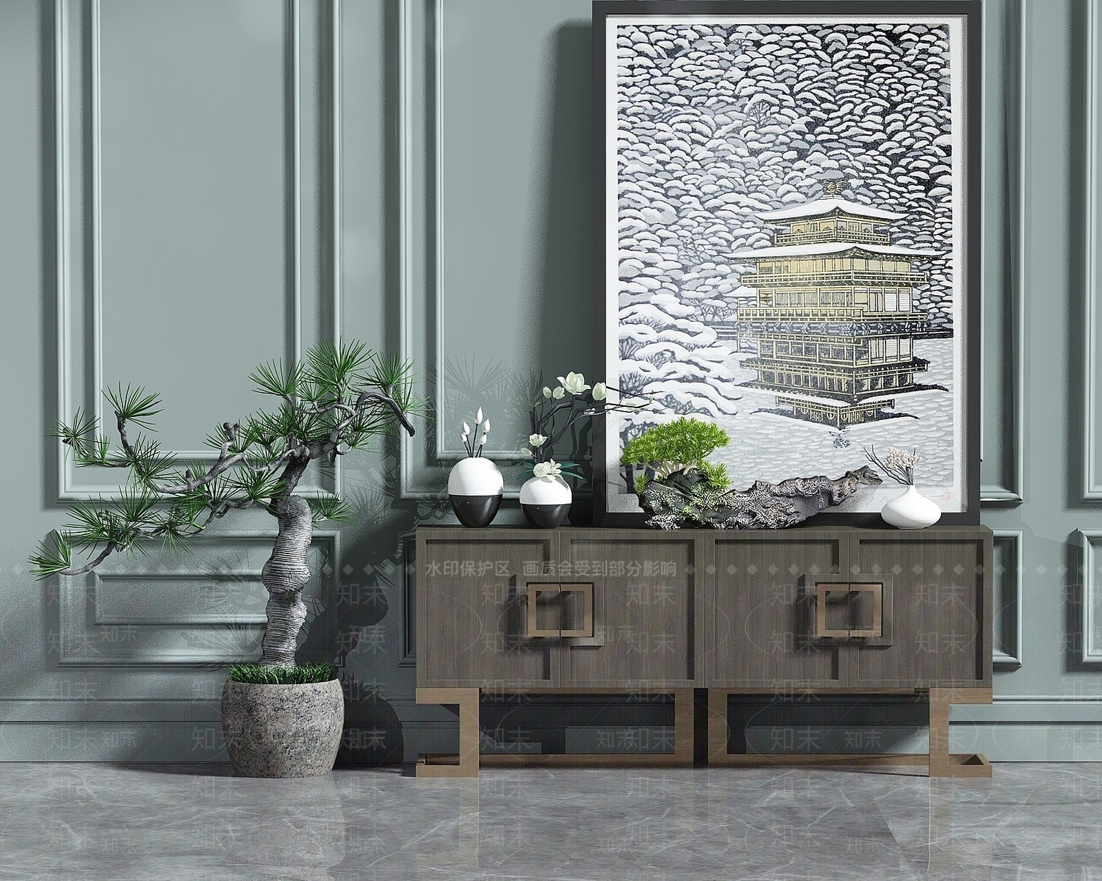 现代墙边柜3D模型下载【ID:1194392250】
