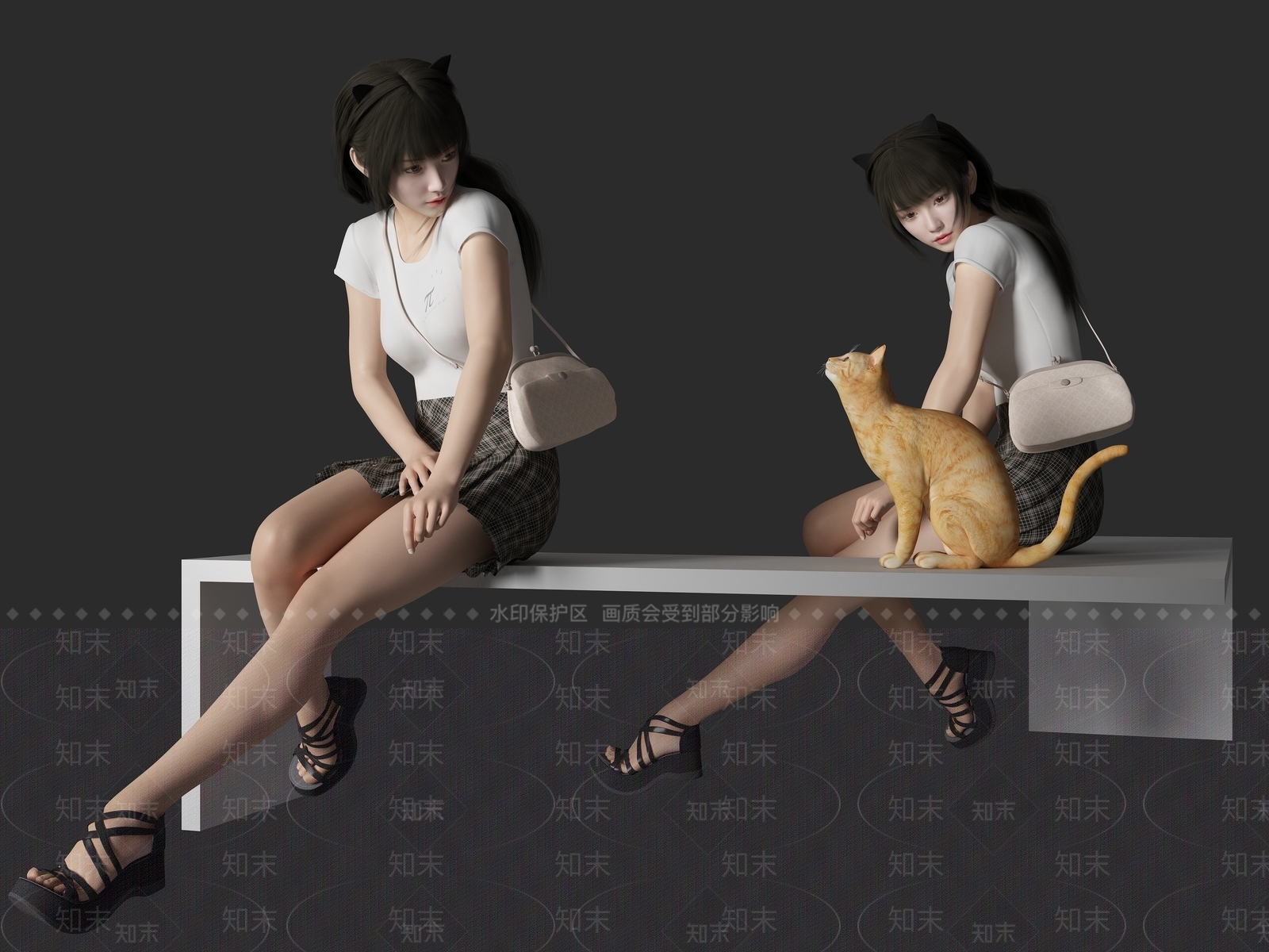 现代撸猫美女人物3D模型下载【ID:1194400379】