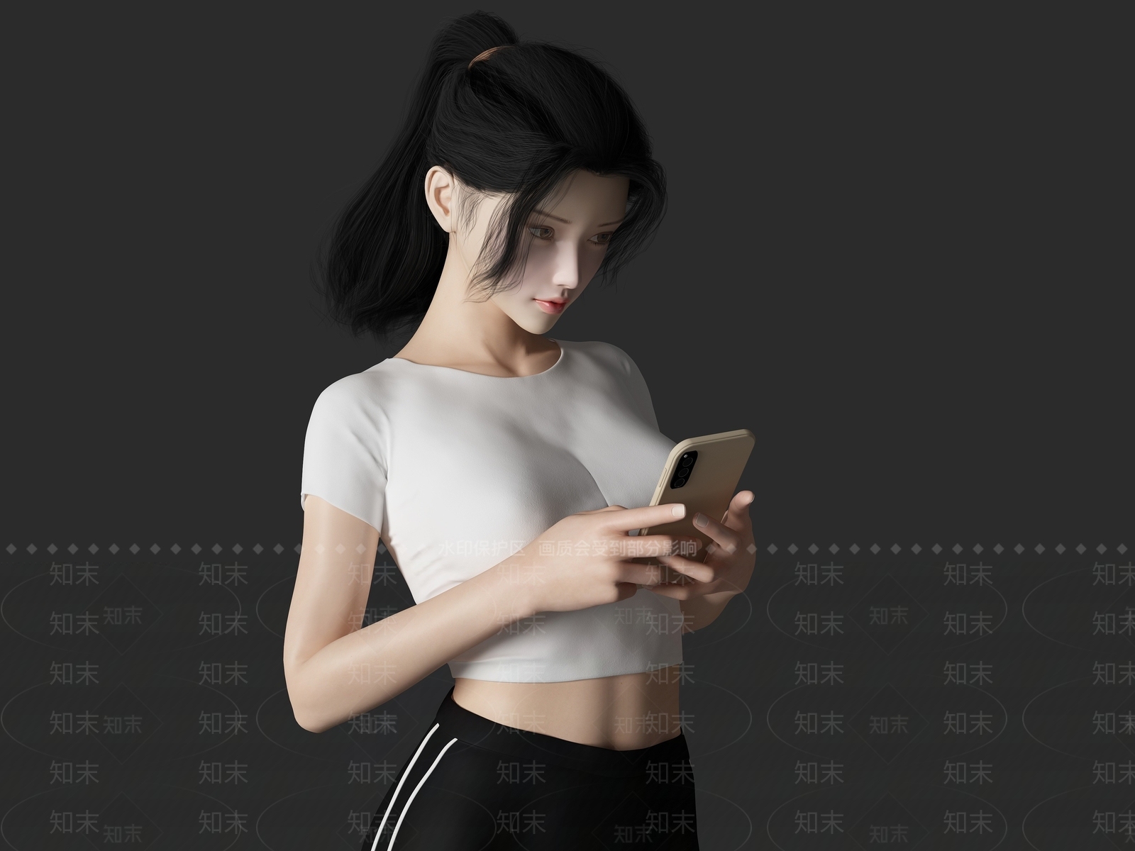 现代玩手机美女人物3D模型下载【ID:1194400695】