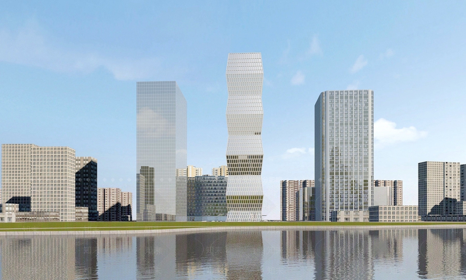 现代高层办公楼建筑外观3D模型下载【ID:1194401561】