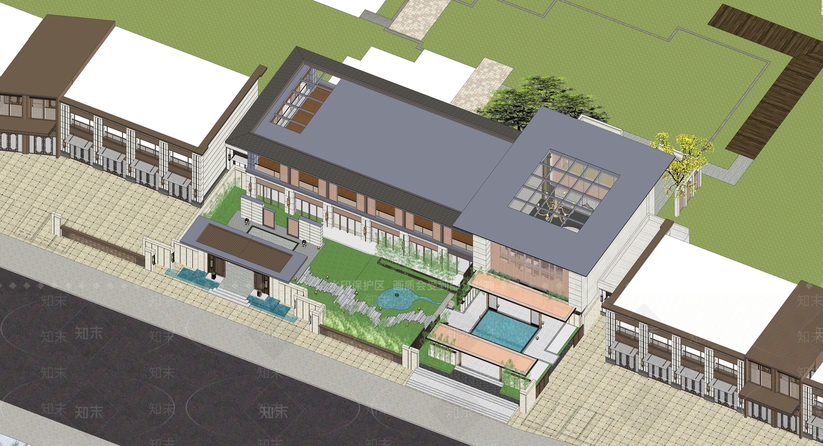 新中式售楼处建筑SU模型下载【ID:1194404770】