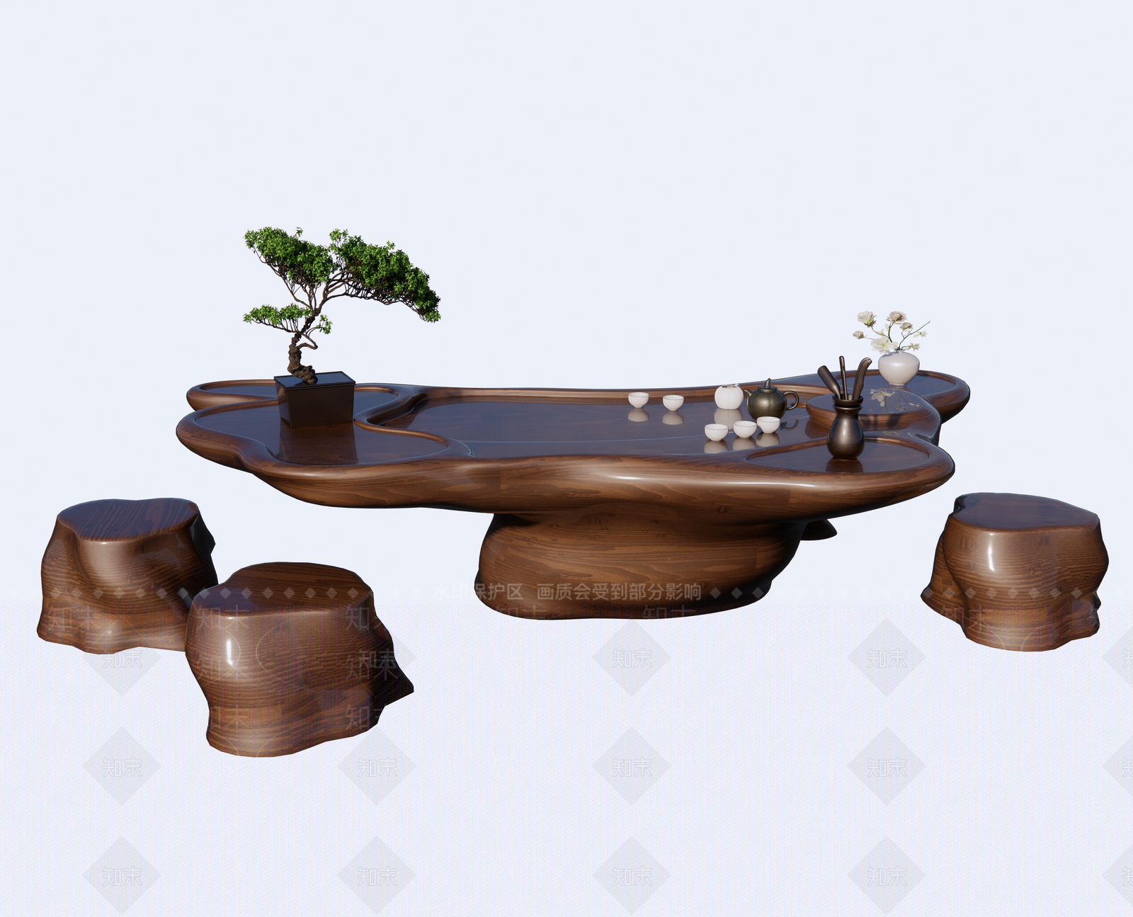中式茶桌椅SU模型下载【ID:1194405243】