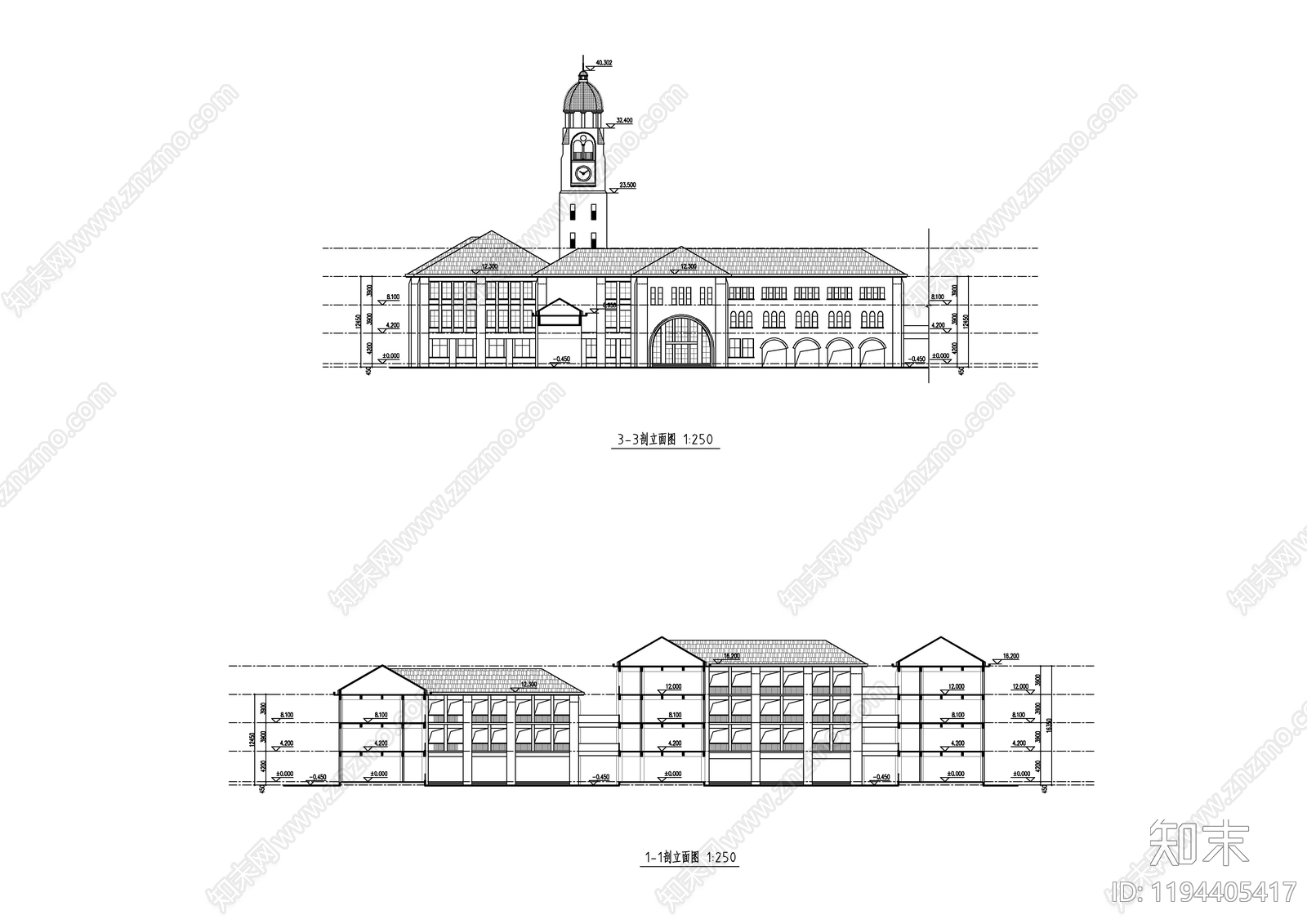 现代欧式学校建筑cad施工图下载【ID:1194405417】